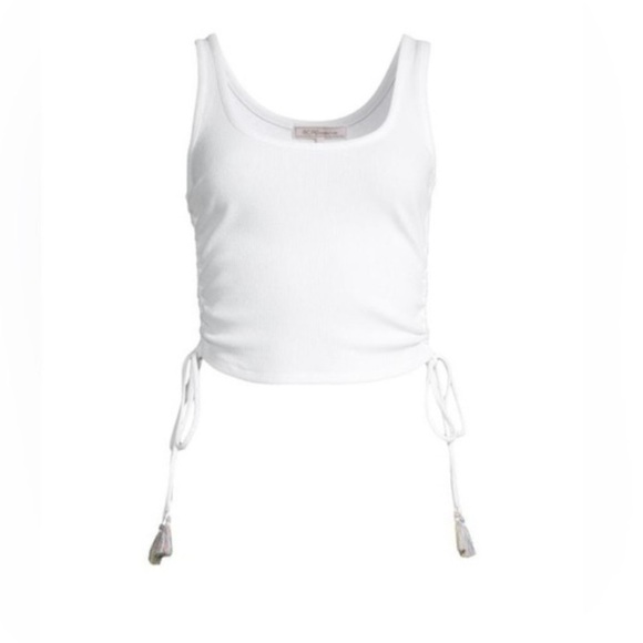 BCBG Multicolored Tassel Side-Drawstring Cropped Tank Top White - Picture 2 of 9